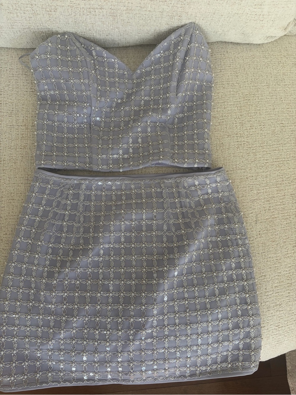 Dynamite Lavender Sequin Grid Mini Skirt Set